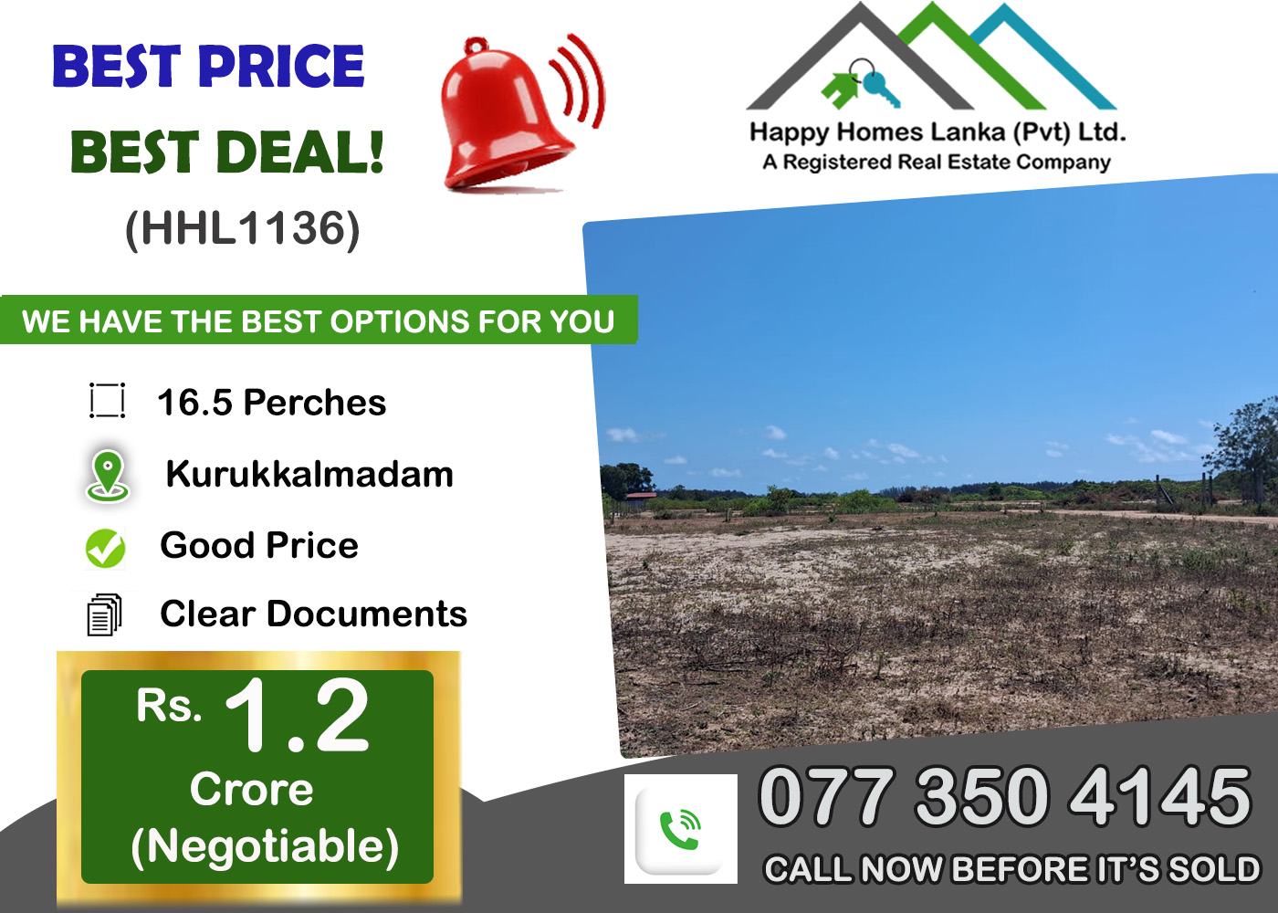 Land  for  Sale in Kurukkalmadam – HHL1136