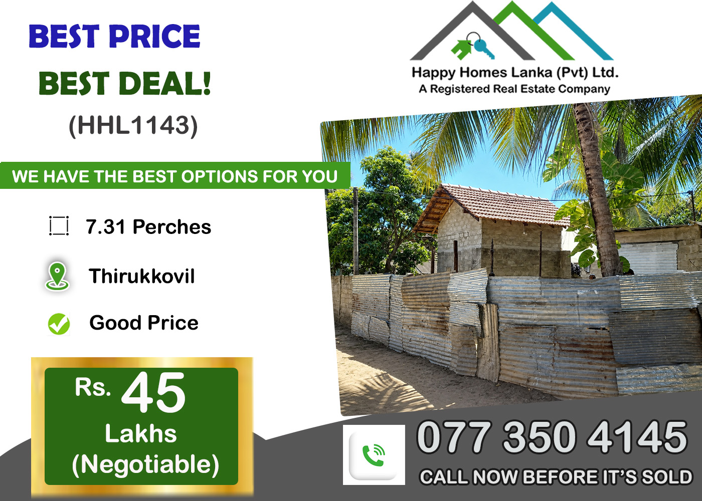 Land with House  for  Sale in Thirukkovil – HHL1143
